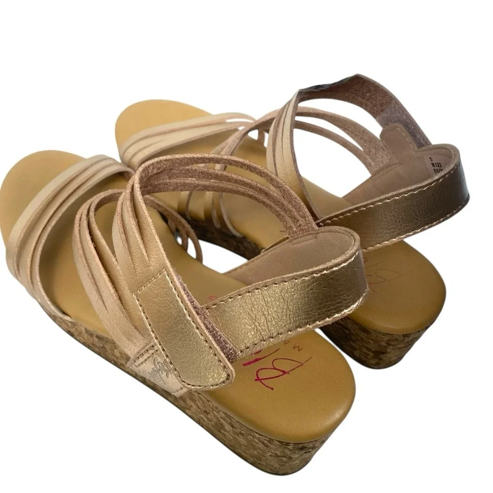 Blowfish Malibu Kids Sandals Copper Leather Size 5 Cork‎ Wedge  Hook/Loop  SU